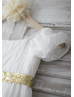 Ivory Chiffon Sequin Sash Short Sleeves Boho Knee Length Flower Girl Dress 
